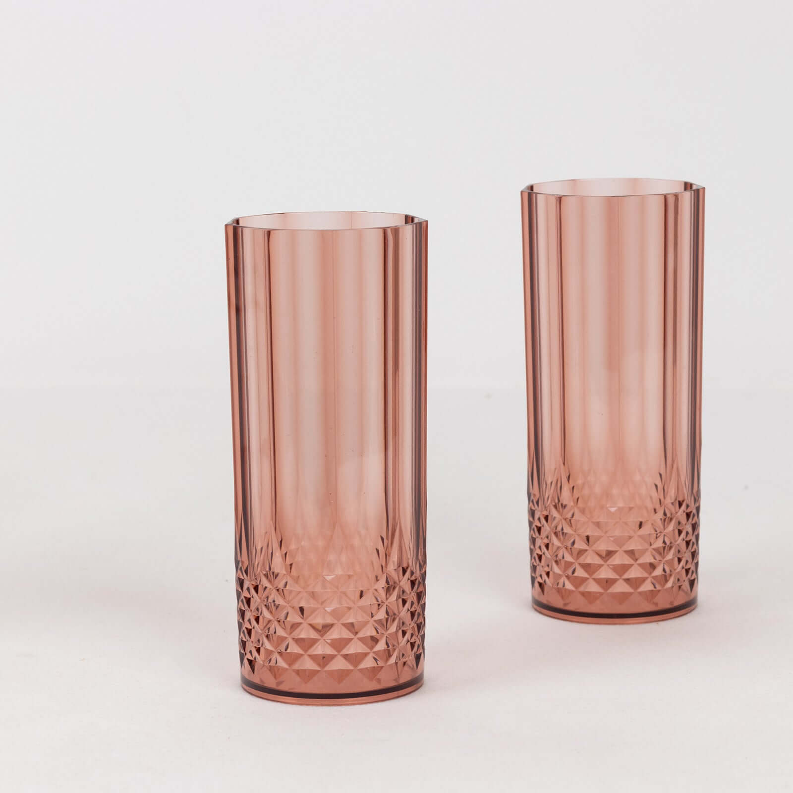 6-Pack Transparent Plastic Highball Drink Glasses 14oz, Crystal Cut Style Dusty Rose - Shatterproof Tall Cocktail Tumblers - Pack of 6 Glasses